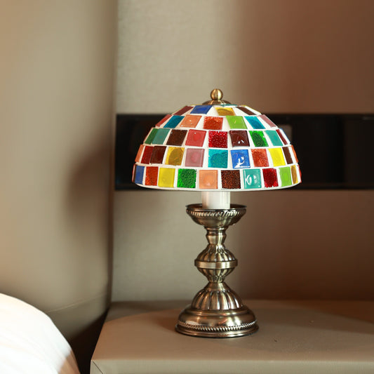 Homira table lamp with a colorful mosaic shade on a neutral background