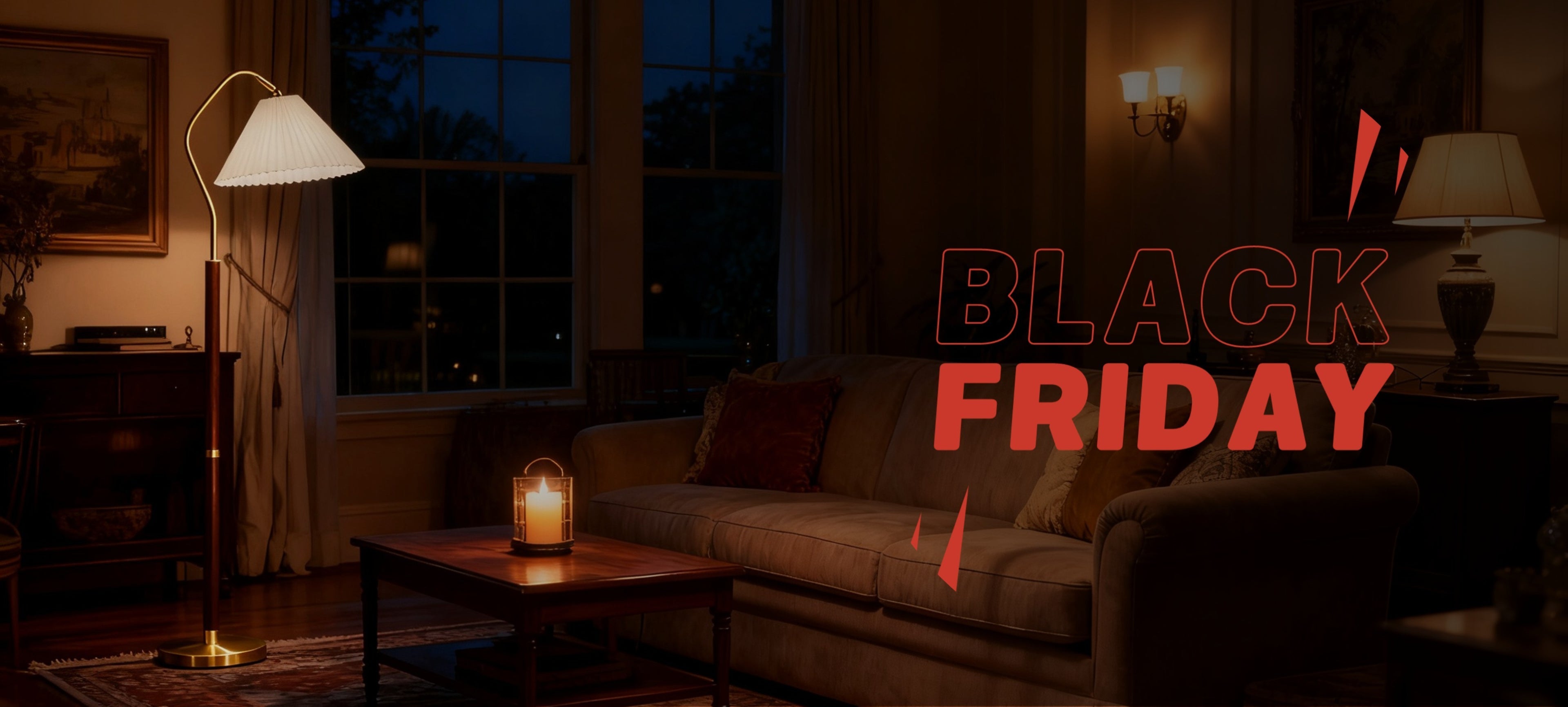 Living room with 'Black Friday' text overlay