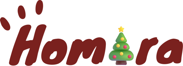 Logo of Homora with a Christmas tree on a white background