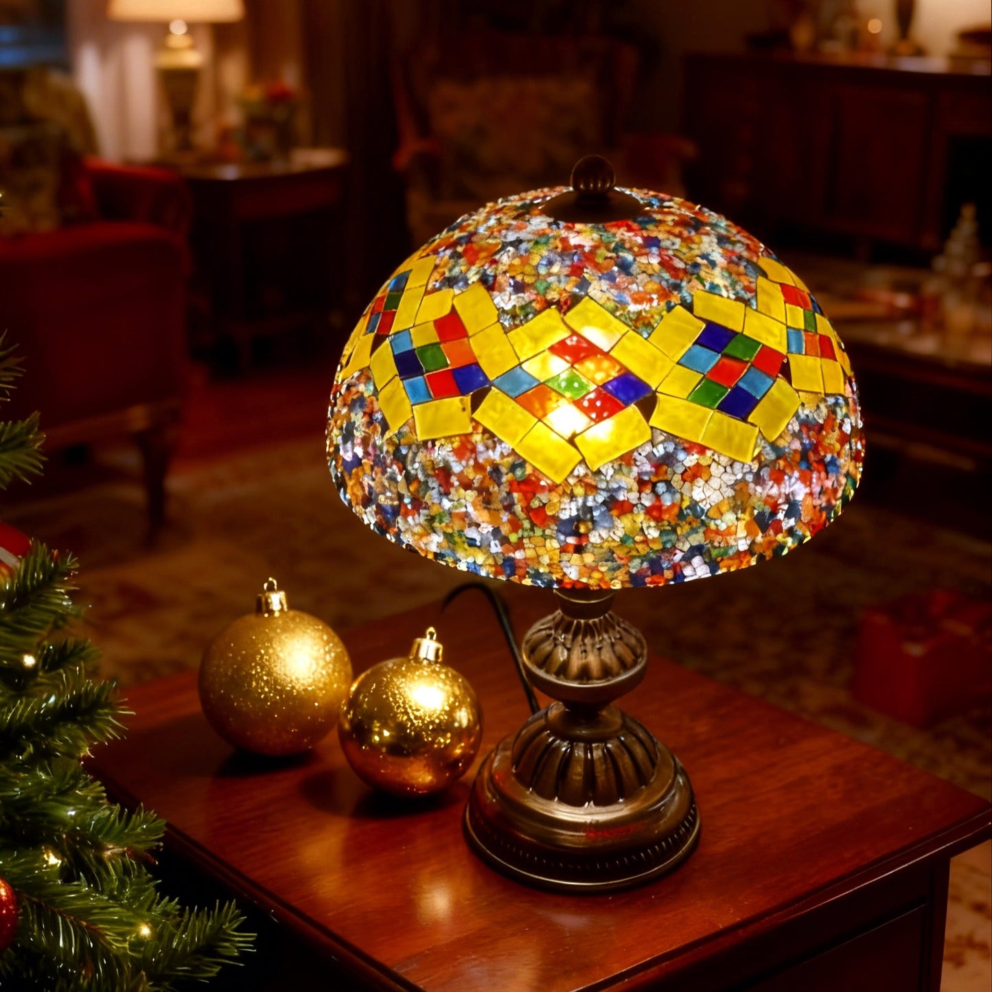 Mushroom Floral Mosaic 12.6" Table Lamp