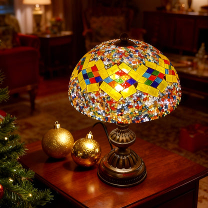 Mushroom Floral Mosaic 12.6" Table Lamp