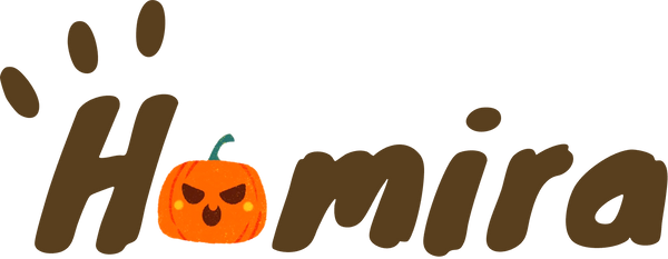 Homira Halloween logo with a pumpkin character on a white background